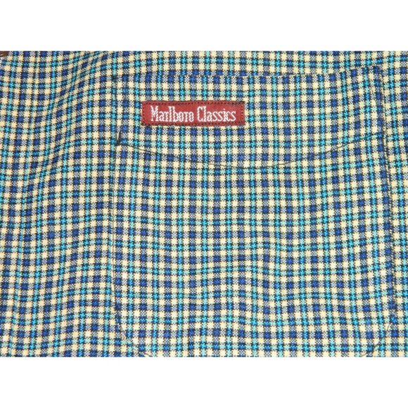 Marlboro Classics Men's Check Long Sleeve Shirt Blue 100% Wool Cowboy Size Large - Picture 5 of 12